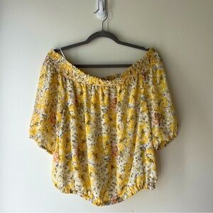 Joie Yellow Floral Off-Shoulder Blouse Size L Boho Cottagecore Peasant Top
